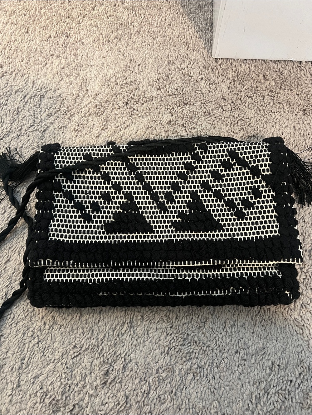 Love Binetti Black & White Woven Fold-Over Clutch